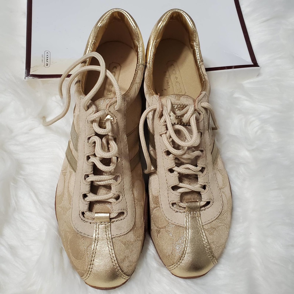 Coach Beige and Gold Athletic Sneakers
